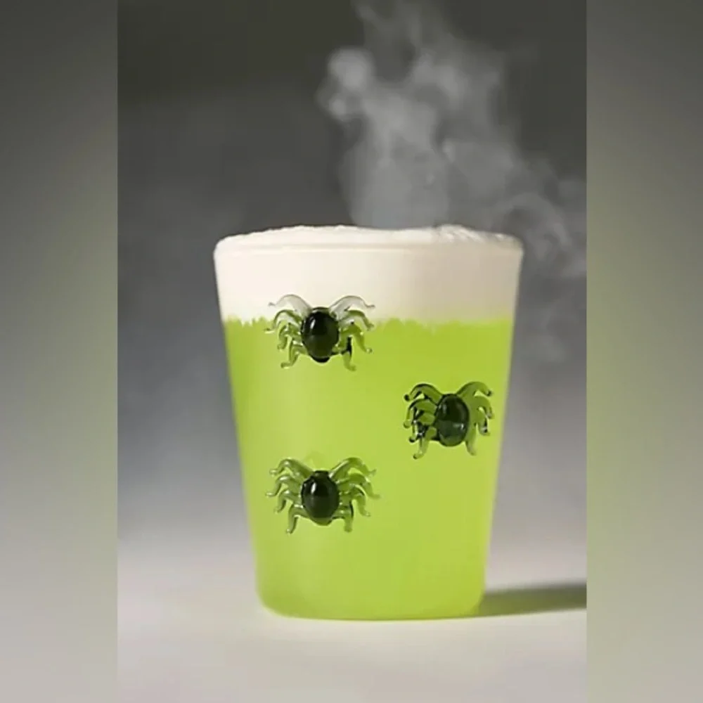 New Set of 2 Anthropologie Halloween 3D Spider Icon Juice Mugs Cups Glass